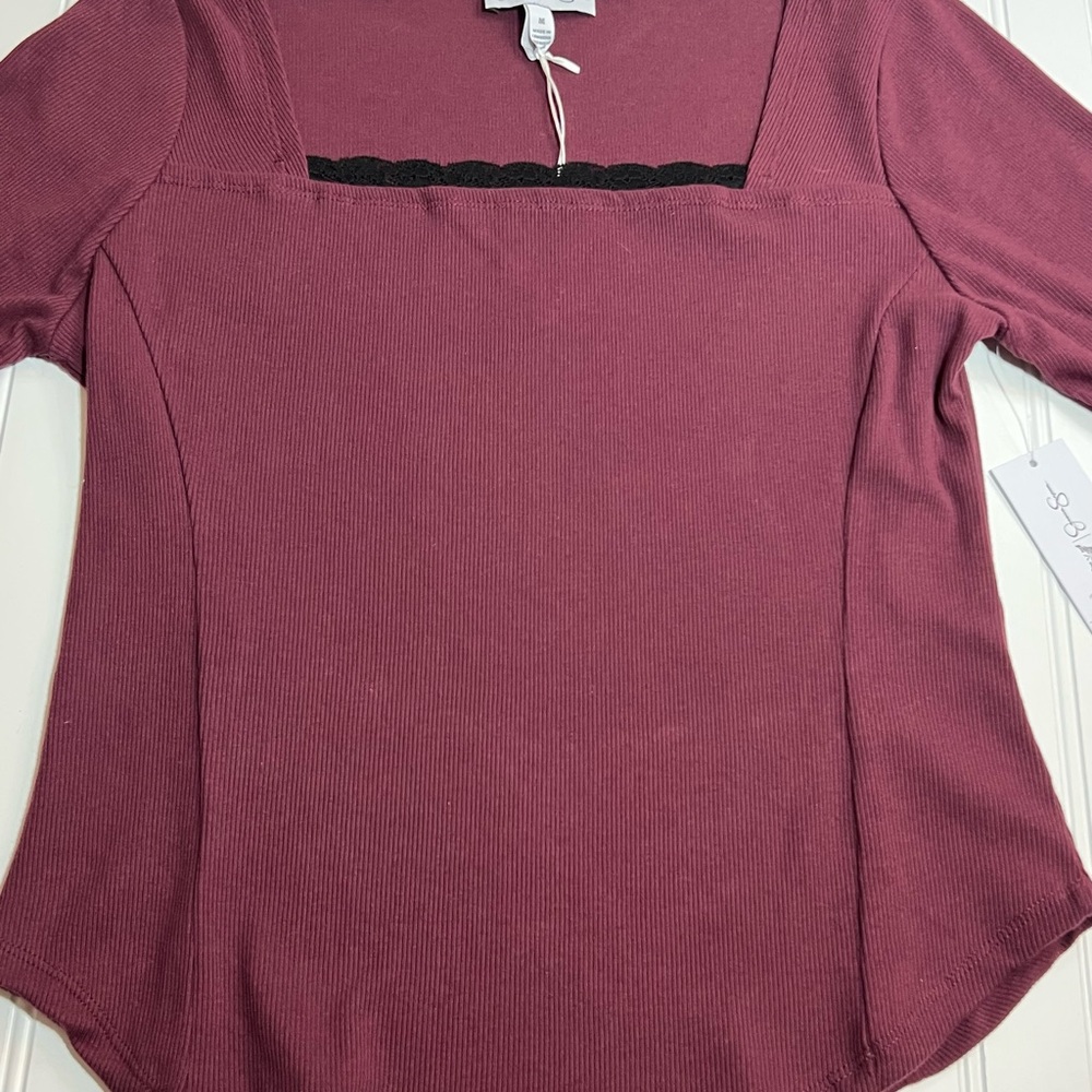 Jessica Simpson M Burgundy Square Neck Long Sleeve Top NWT